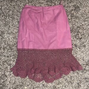 Vintage genuine leather barbie pink crotchet skirt Metrostyle size 10